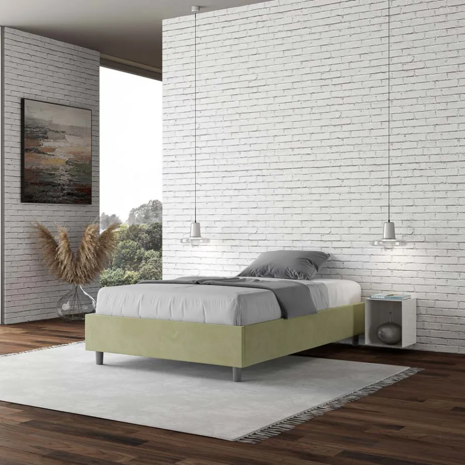 Letto Una Piazza e Mezzo 140x200 cm Rivestito in Microfibra Made in Italy - Atleta Viadurini