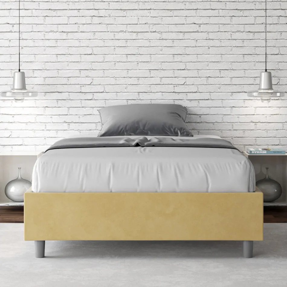 Letto Una Piazza e Mezzo 140x200 cm Rivestito in Microfibra Made in Italy - Atleta Viadurini
