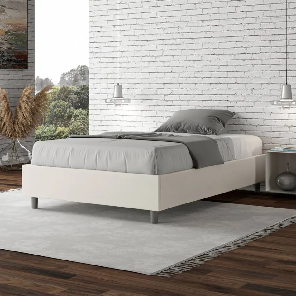 Letto Una Piazza e Mezzo 140x200 cm Rivestito in Similpelle Made in Italy - Atleta Viadurini