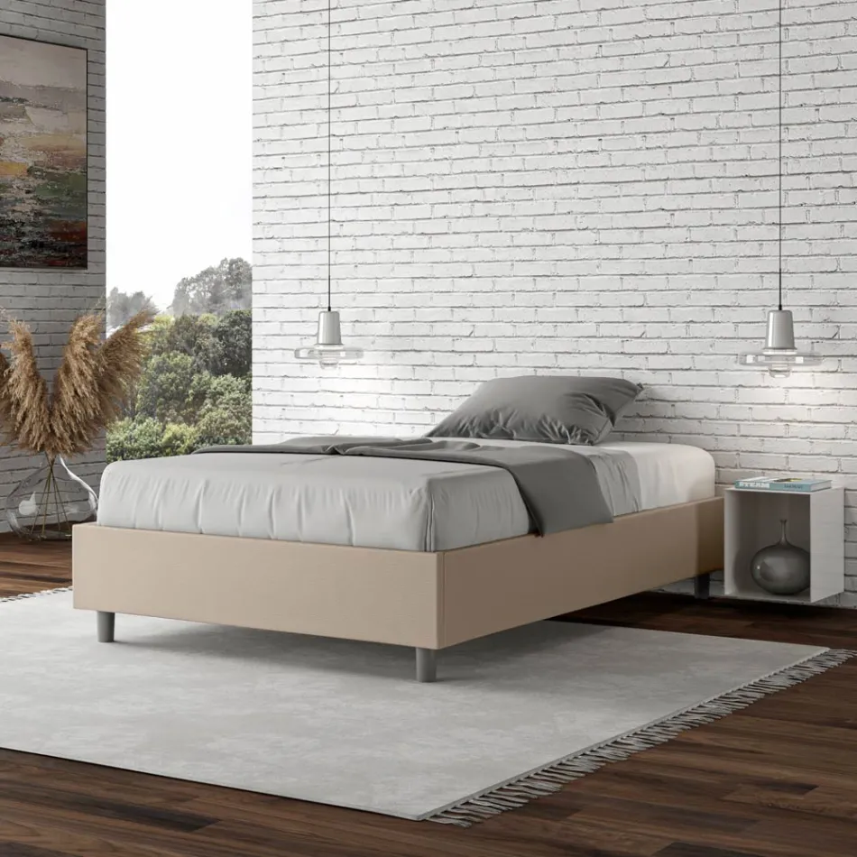 Letto Una Piazza e Mezzo 140x200 cm Rivestito in Similpelle Made in Italy - Atleta Viadurini