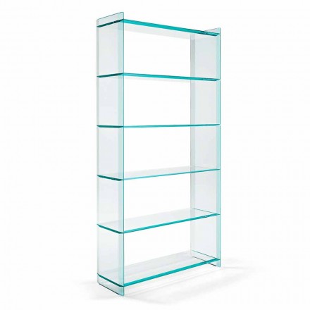 Libreria a Muro o Freestanding in Vetro Extrachiaro Design 6 Ripiani - Ramen Viadurini