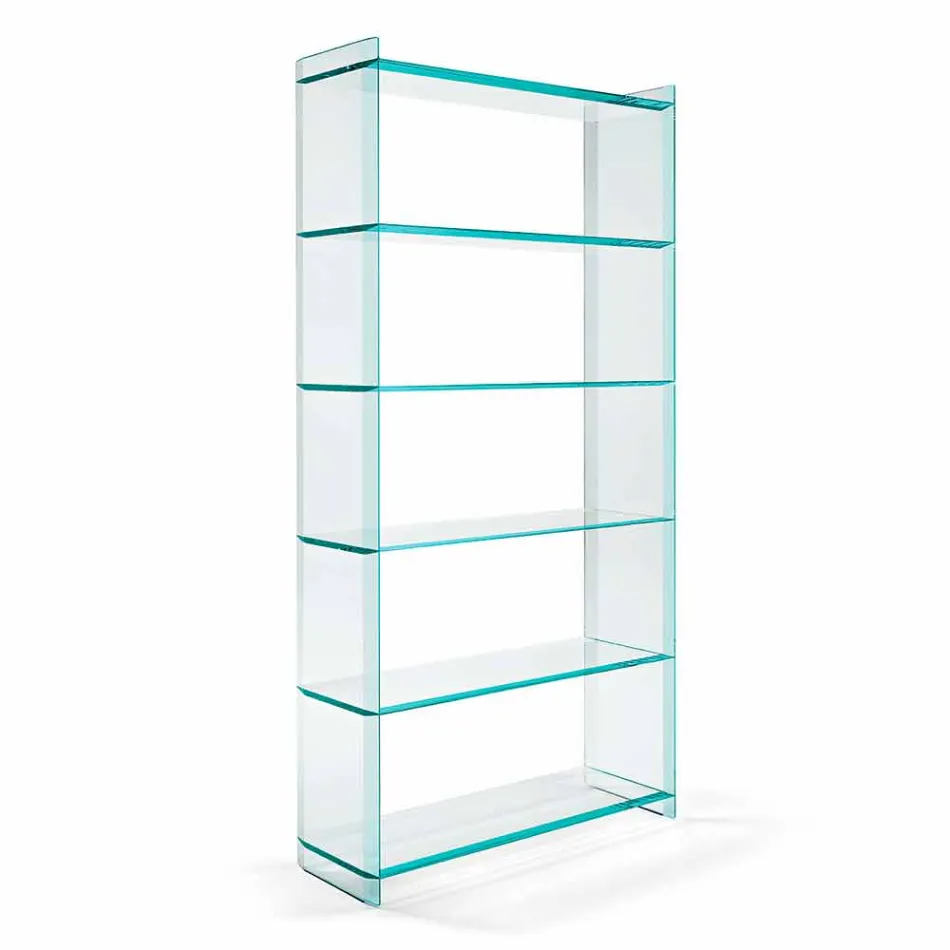 Libreria a Muro o Freestanding in Vetro Extrachiaro Design 6 Ripiani - Ramen Viadurini