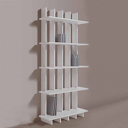 Libreria a Parete Shabby Chic in Legno Frassino Bianco di Design - Babele Viadurini