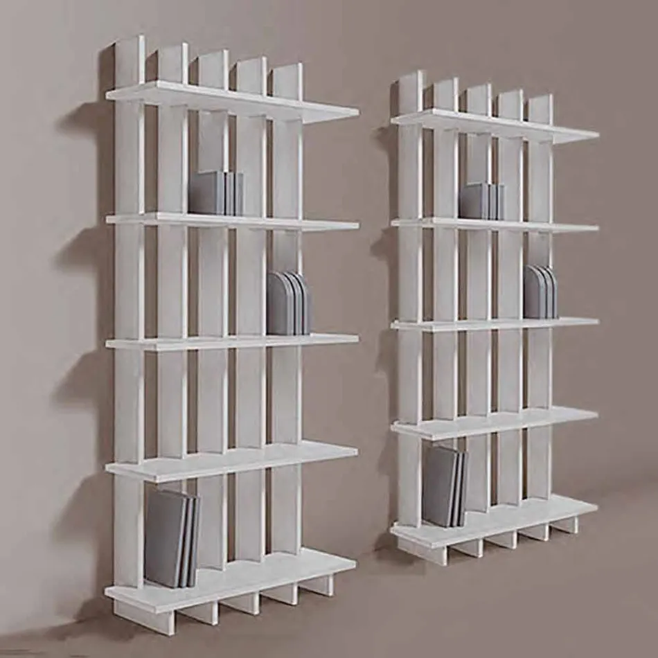 Libreria a Parete Shabby Chic in Legno Frassino Bianco di Design - Babele Viadurini