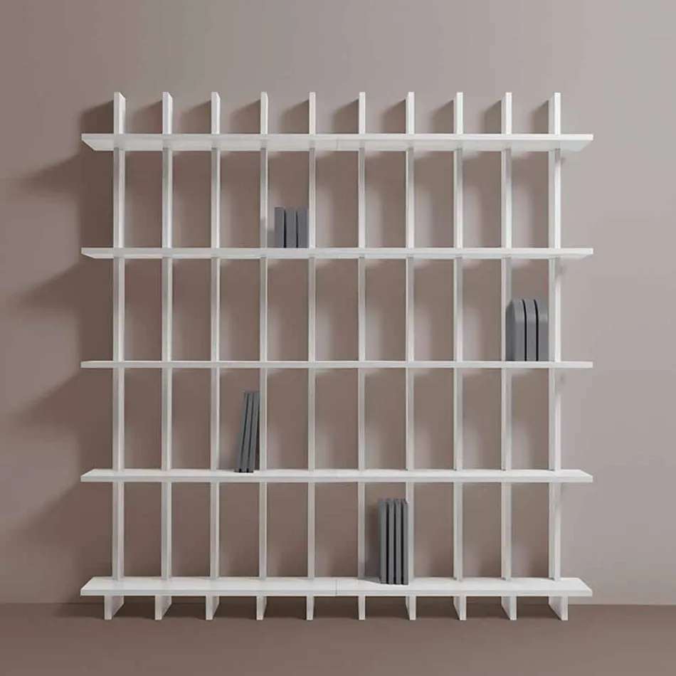 Libreria a Parete Shabby Chic in Legno Frassino Bianco di Design - Babele Viadurini