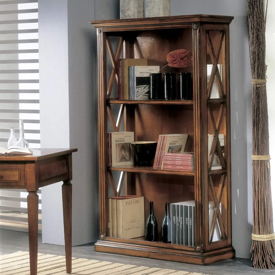 Libreria Alta con Struttura in Legno e Vani a Giorno Made in Italy - Fauno Viadurini