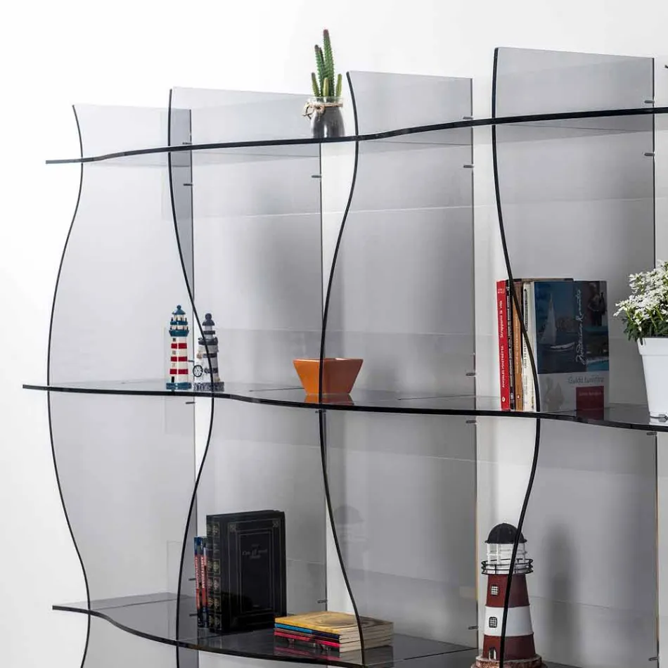 Libreria autoportante/a muro design moderno Pam fumé, made in Italy Viadurini