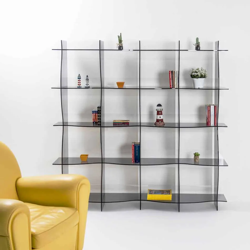 Libreria autoportante/a muro design moderno Pam fumé, made in Italy Viadurini