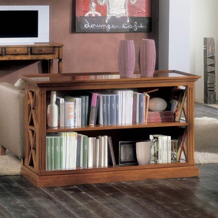 Libreria Bassa con Struttura in Legno e Vani a Giorno Made in Italy - Fauno Viadurini