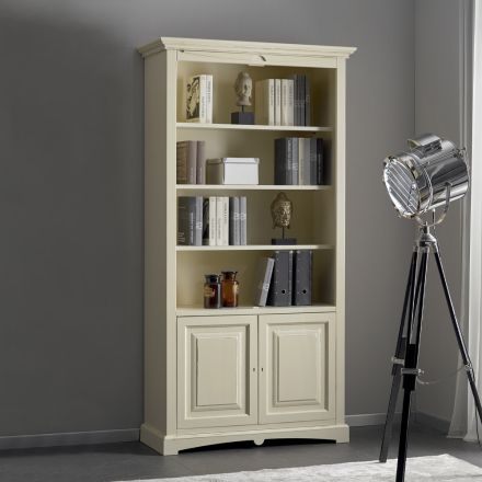 Libreria con 4 Vani e 2 Ante Realizzata in Legno Made in Italy - Eastre Viadurini