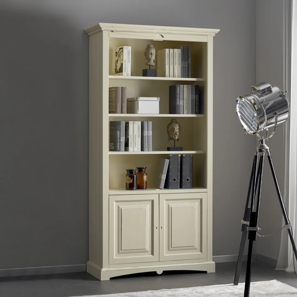 Libreria con 4 Vani e 2 Ante Realizzata in Legno Made in Italy - Eastre Viadurini