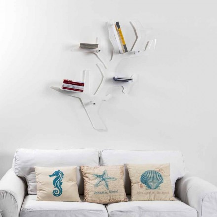 Libreria da parete bianca design moderno Carol, made in Italy Viadurini