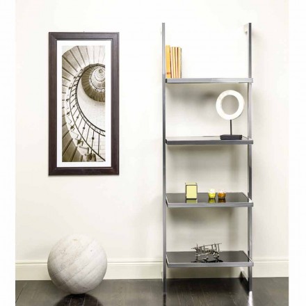 Libreria da parete in acciaio e vetro di design 60x180x44cm Tafre Viadurini