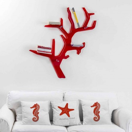 Libreria da parete rossa design moderno Carol, made in Italy Viadurini