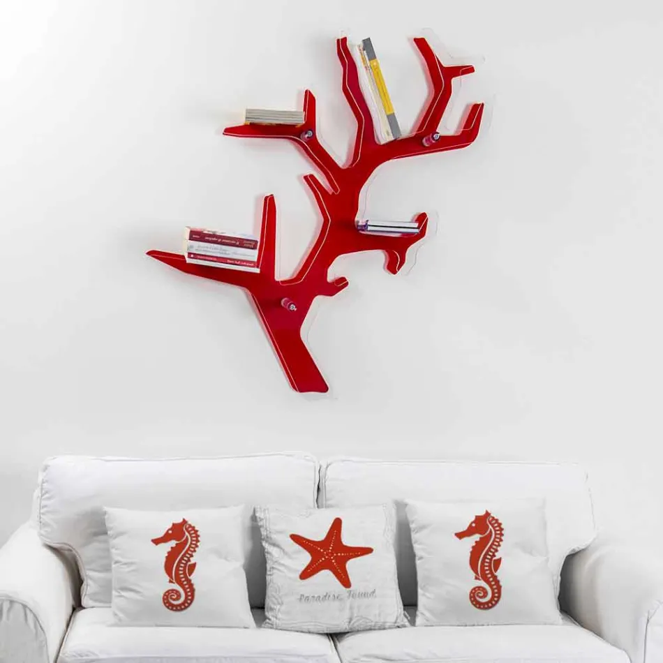 Libreria da parete rossa design moderno Carol, made in Italy Viadurini
