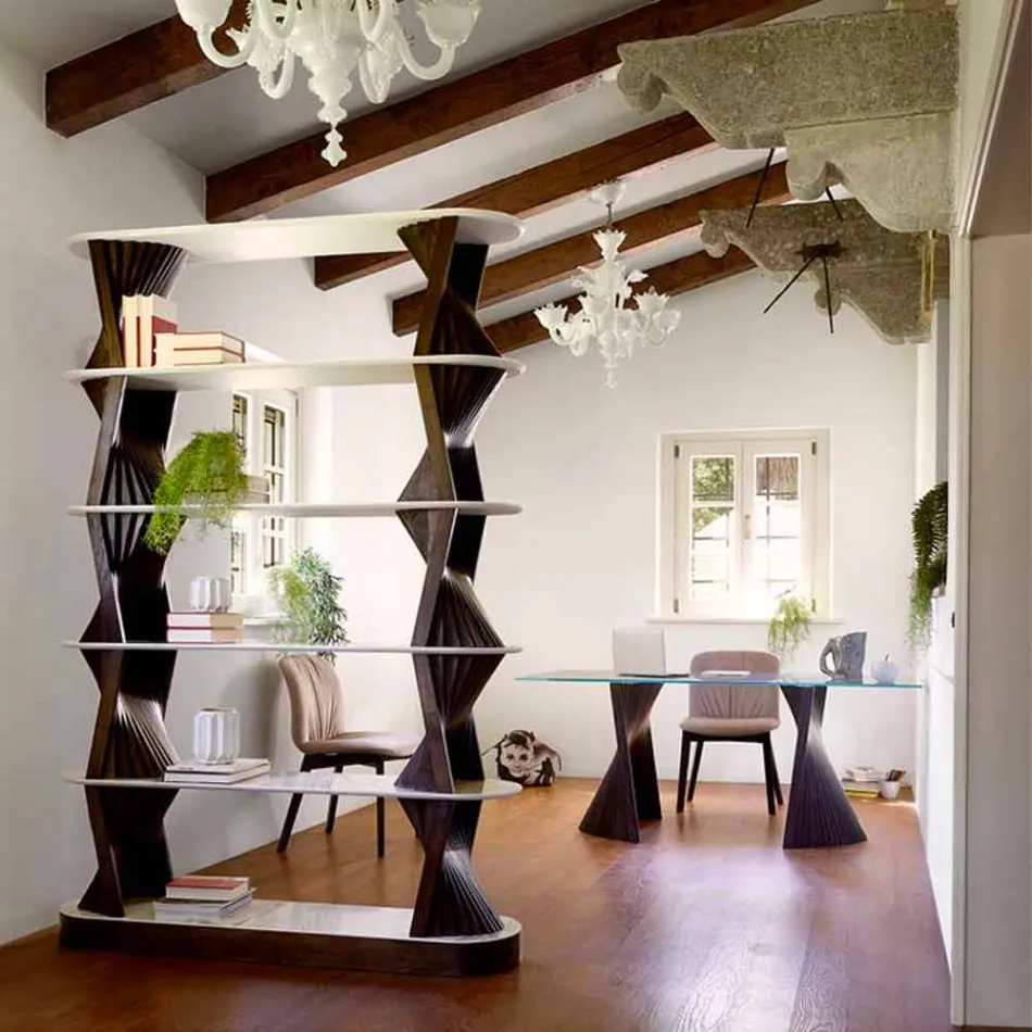 Libreria da Terra di Design in Legno con Piani in Gres Made in Italy - Aspide Viadurini
