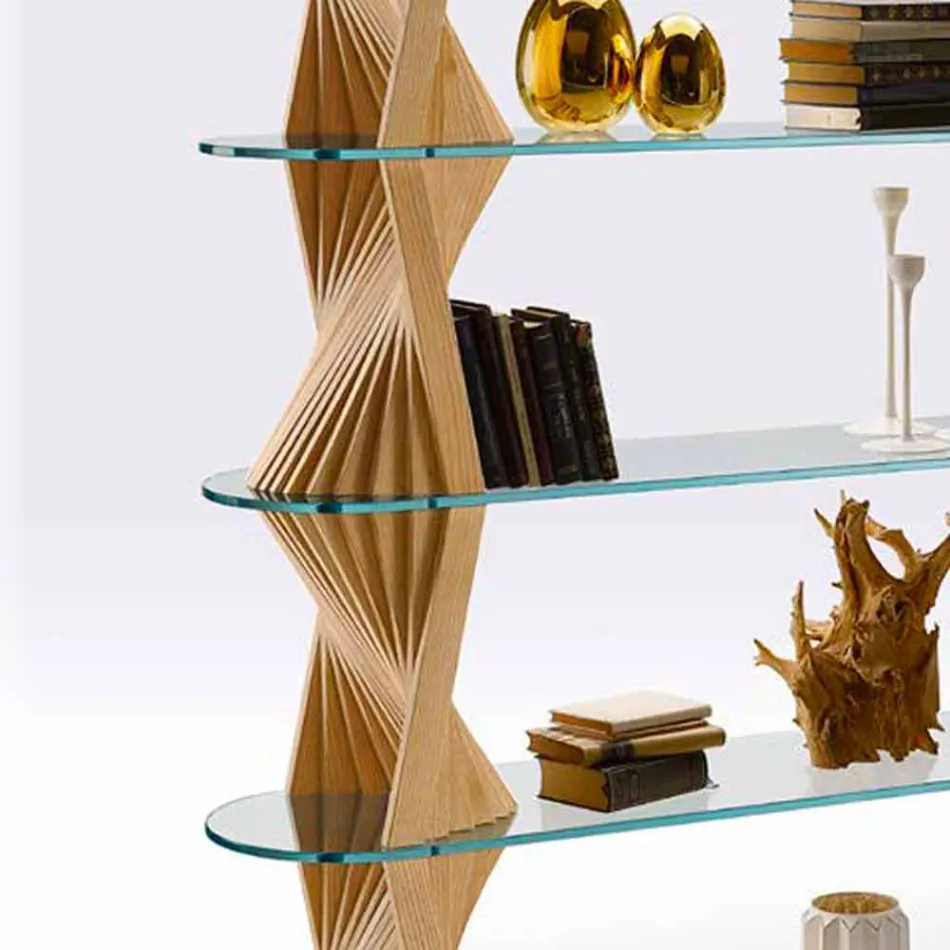 Libreria da Terra di Design in Vetro e Legno di Frassino Made in Italy - Aspide Viadurini