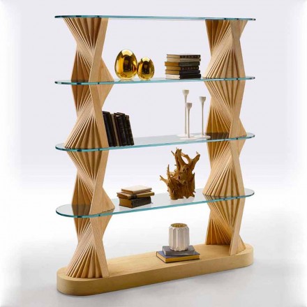 Libreria da Terra di Design in Vetro e Legno di Frassino Made in Italy - Aspide Viadurini