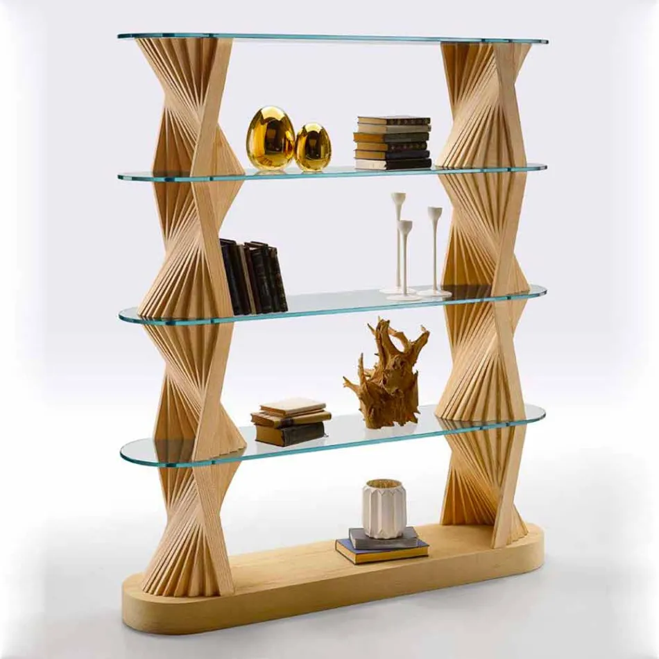Libreria da Terra di Design in Vetro e Legno di Frassino Made in Italy - Aspide Viadurini