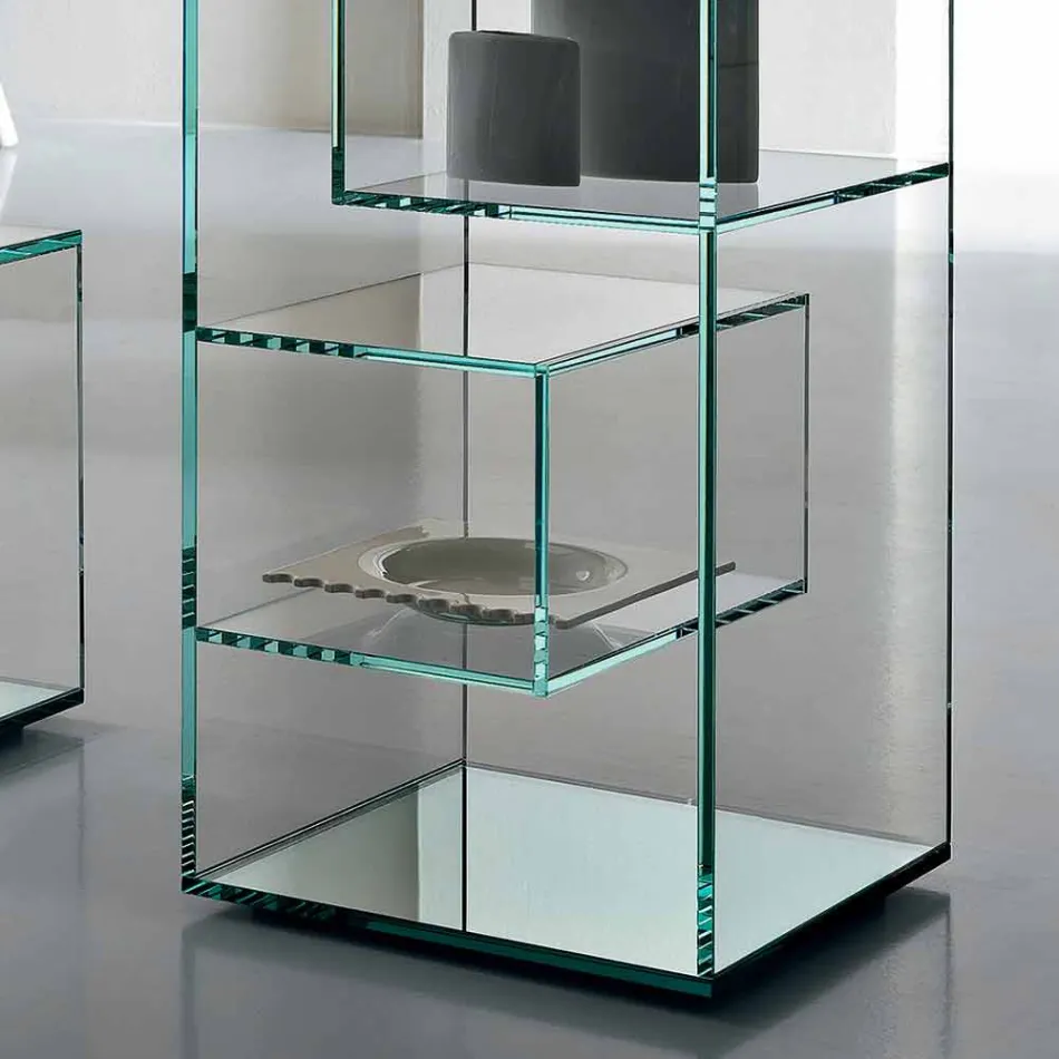 Libreria Espositore Bassa da Salotto Freestanding in Vetro Extrachiaro - Linzy Viadurini
