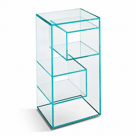 Libreria Espositore Bassa da Salotto Freestanding in Vetro Extrachiaro - Linzy Viadurini
