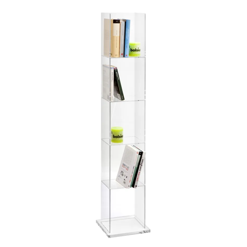 Libreria Freestanding a Colonna in Cristallo Acrilico Trasparente - Corrige Viadurini