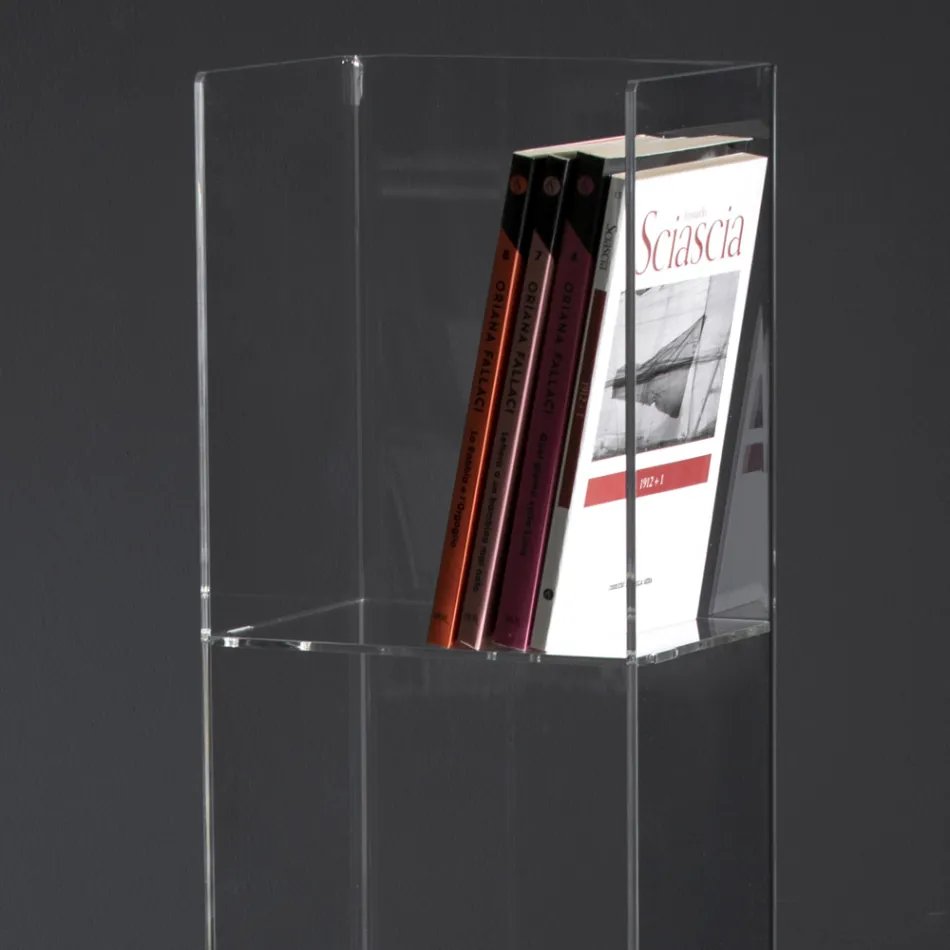 Libreria Freestanding a Colonna in Cristallo Acrilico Trasparente - Corrige Viadurini