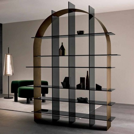 Libreria Freestanding ad Arco in Vetro Fumè e Bronzo Spazzolato Design - Marco Viadurini