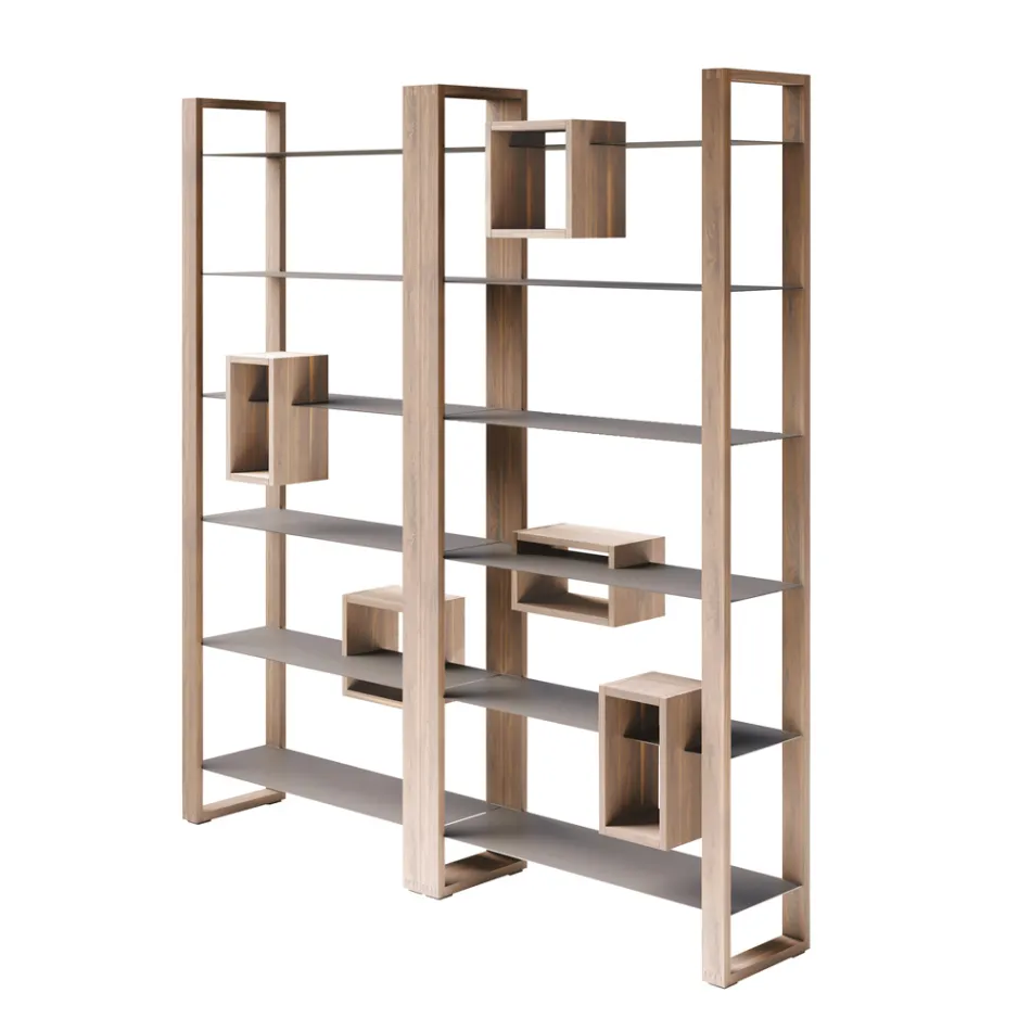 Libreria in Legno di Noce Nodato e 6 Ripiani Made in Italy - Berta Viadurini