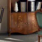 Libreria in Legno Noce Bassano Intarsiato con Ante Made in Italy - Commodo Viadurini