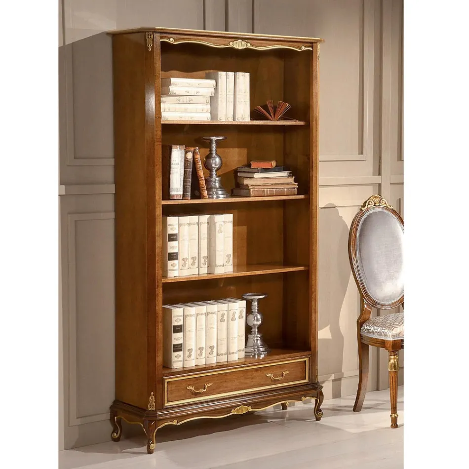 Libreria in Legno Noce Stile Classico con Cassetto Made in Italy - Ronald Viadurini