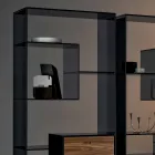 Libreria in Vetro Fumè con Cassetto Legno Noce Canaletto Design Italiano - Linzy Viadurini