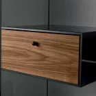 Libreria in Vetro Fumè con Cassetto Legno Noce Canaletto Design Italiano - Linzy Viadurini