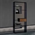 Libreria in Vetro Fumè con Cassetto Legno Noce Canaletto Design Italiano - Linzy