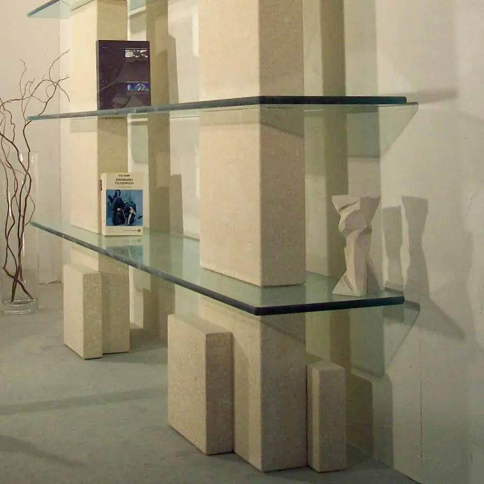 Libreria modulare in pietra e cristallo dal design moderno Poplia Viadurini