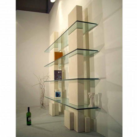 Libreria modulare in pietra e cristallo dal design moderno Poplia Viadurini