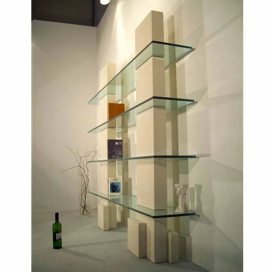 Libreria modulare in pietra e cristallo dal design moderno Poplia Viadurini