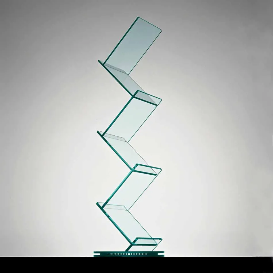 Libreria Verticale in Vetro Trasparente da Soggiorno Freestanding - Brugo Viadurini