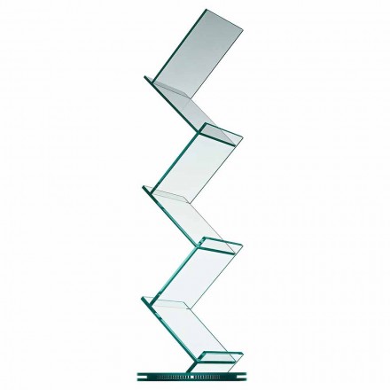 Libreria Verticale in Vetro Trasparente da Soggiorno Freestanding - Brugo Viadurini