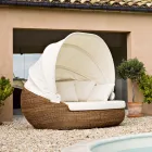 Lounger Prendisole da Giardino con Tettuccio in Polyrattan - Colin Viadurini