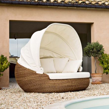 Lounger Prendisole da Giardino con Tettuccio in Polyrattan - Colin Viadurini