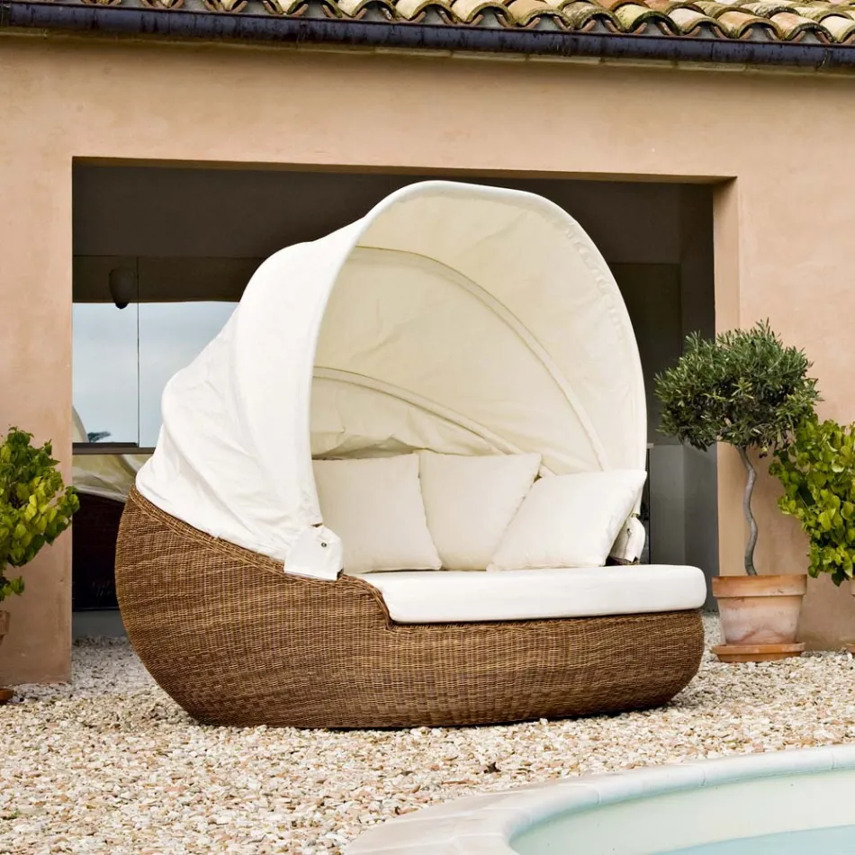 Lounger Prendisole da Giardino con Tettuccio in Polyrattan - Colin Viadurini