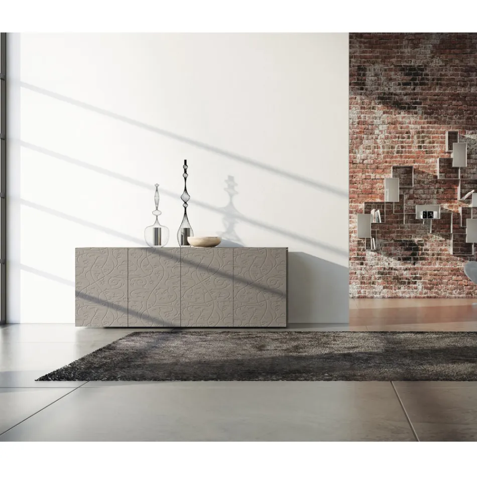 Madia 4 Ante in Mdf Laccato Fango con Bassorilievo Made in Italy - Lolla Viadurini