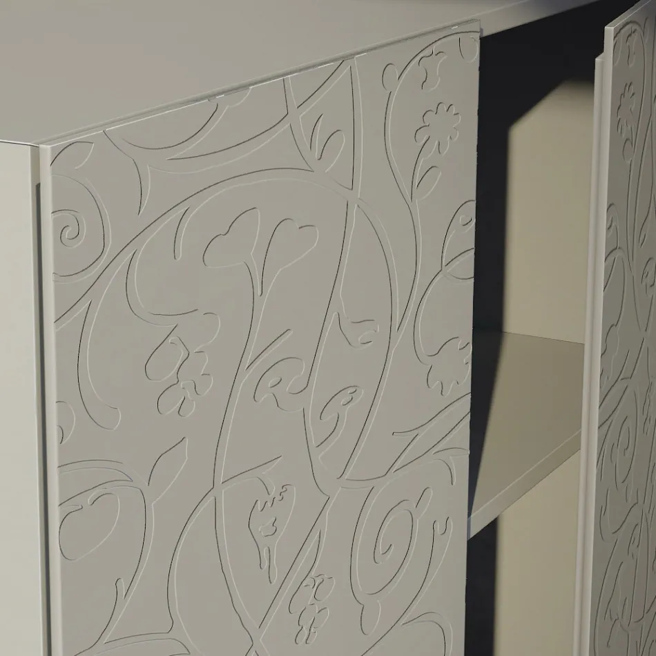 Madia 4 Ante in Mdf Laccato Fango con Bassorilievo Made in Italy - Lolla Viadurini
