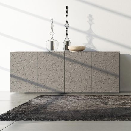 Madia 4 Ante in Mdf Laccato Fango con Bassorilievo Made in Italy - Lolla Viadurini