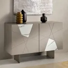 Madia con 2 Ante in MDF Laccato Pantografate e Inseri in Vetro Effetto Marmo - Danila Viadurini