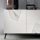 Madia con 3 Ante in MDF Laccato Pantografate e Inseri in Vetro Effetto Marmo - Danila Viadurini
