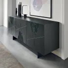 Madia con 3 Ante in MDF Laccato Pantografate e Inseri in Vetro Effetto Marmo - Danila Viadurini