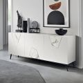 Madia con 3 Ante in MDF Laccato Pantografate e Inserti in Vetro Effetto Marmo - Danila