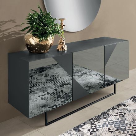 Madia con 3 Ante in MDF Laccato Rivestite in Vetro Specchio - Diletta Viadurini